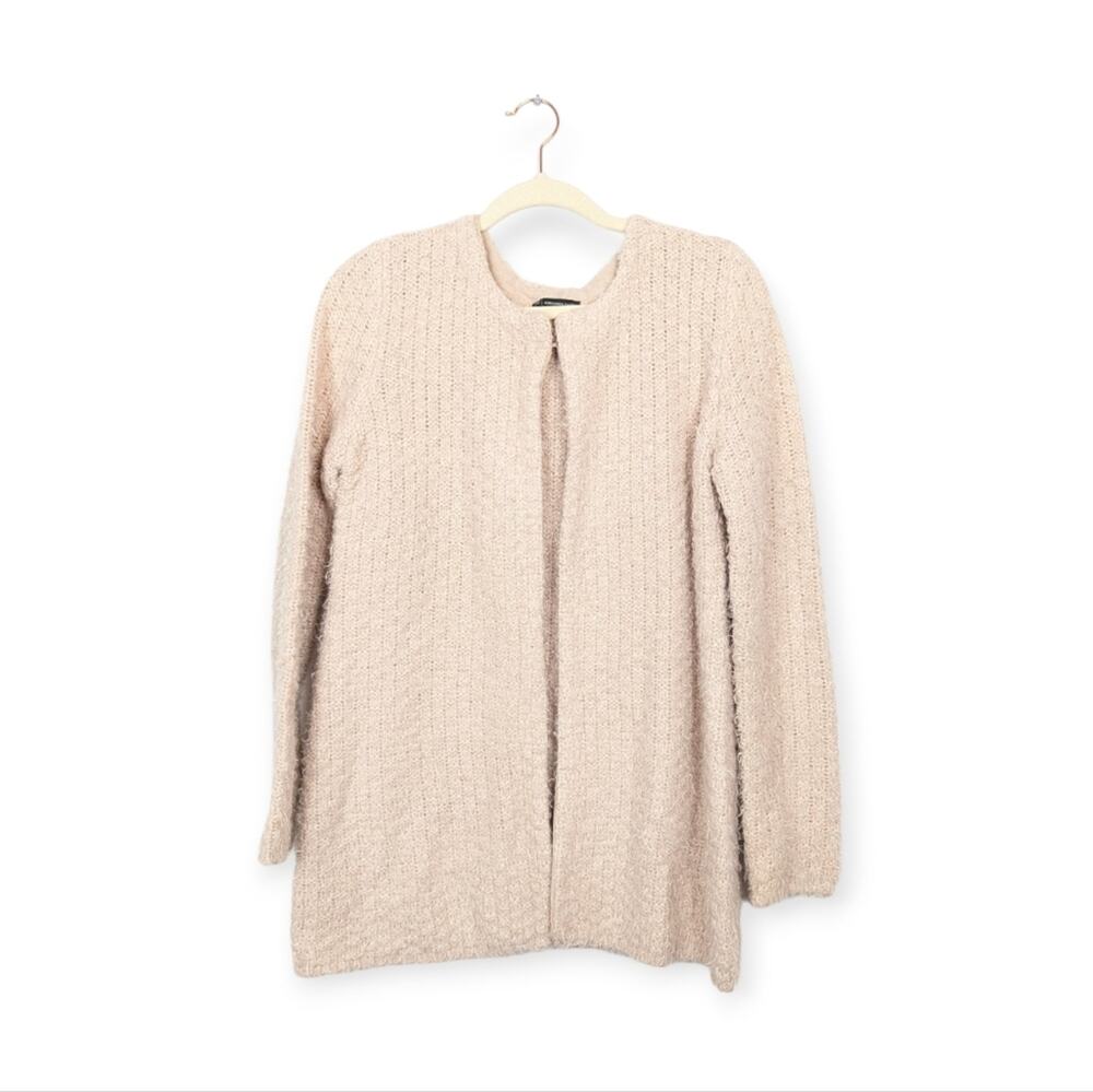 Adrianna Papell Blush Pink Open Front Clasp Fuzzy Knit Cardigan Sweater